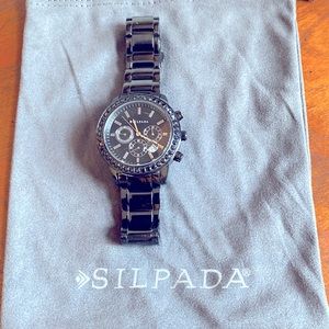 Silpada Black On Black Cz Stainless Steel Watch Newt3139 Chronograph